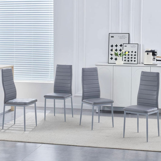 Gray Faux Leather Dining Chairs With Durable Metal Frame