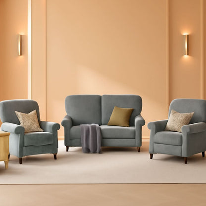 3 Piece Living Room Furniture Set Grey Linen Fabric Loveseat And Two Accent Chairs