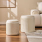 White Storage Ottoman Round Velvet Upholstered Set