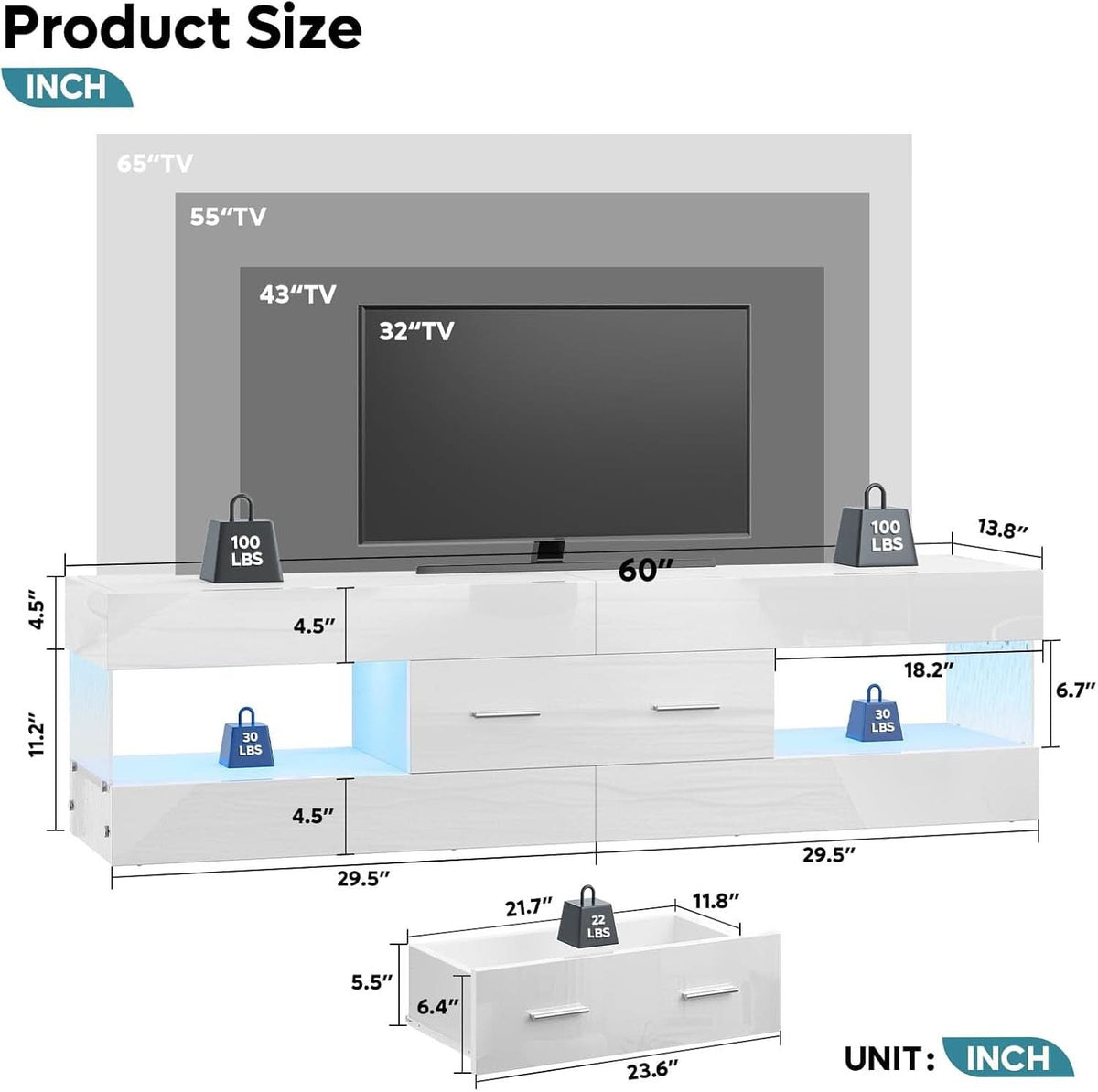 Glossy White TV Stand Entertainment Center Storage