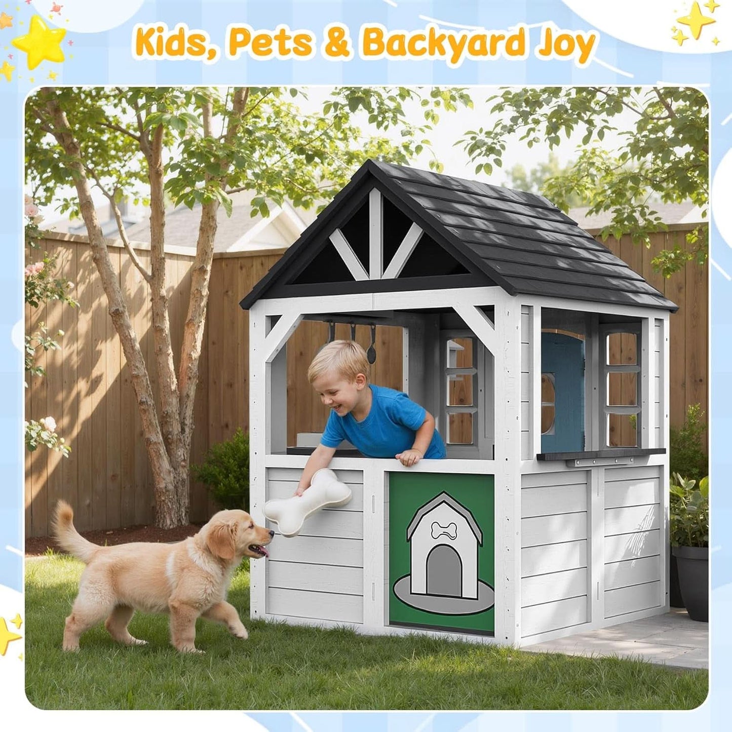 Wooden Outdoor Playhouse With Dutch Door Kitchenette