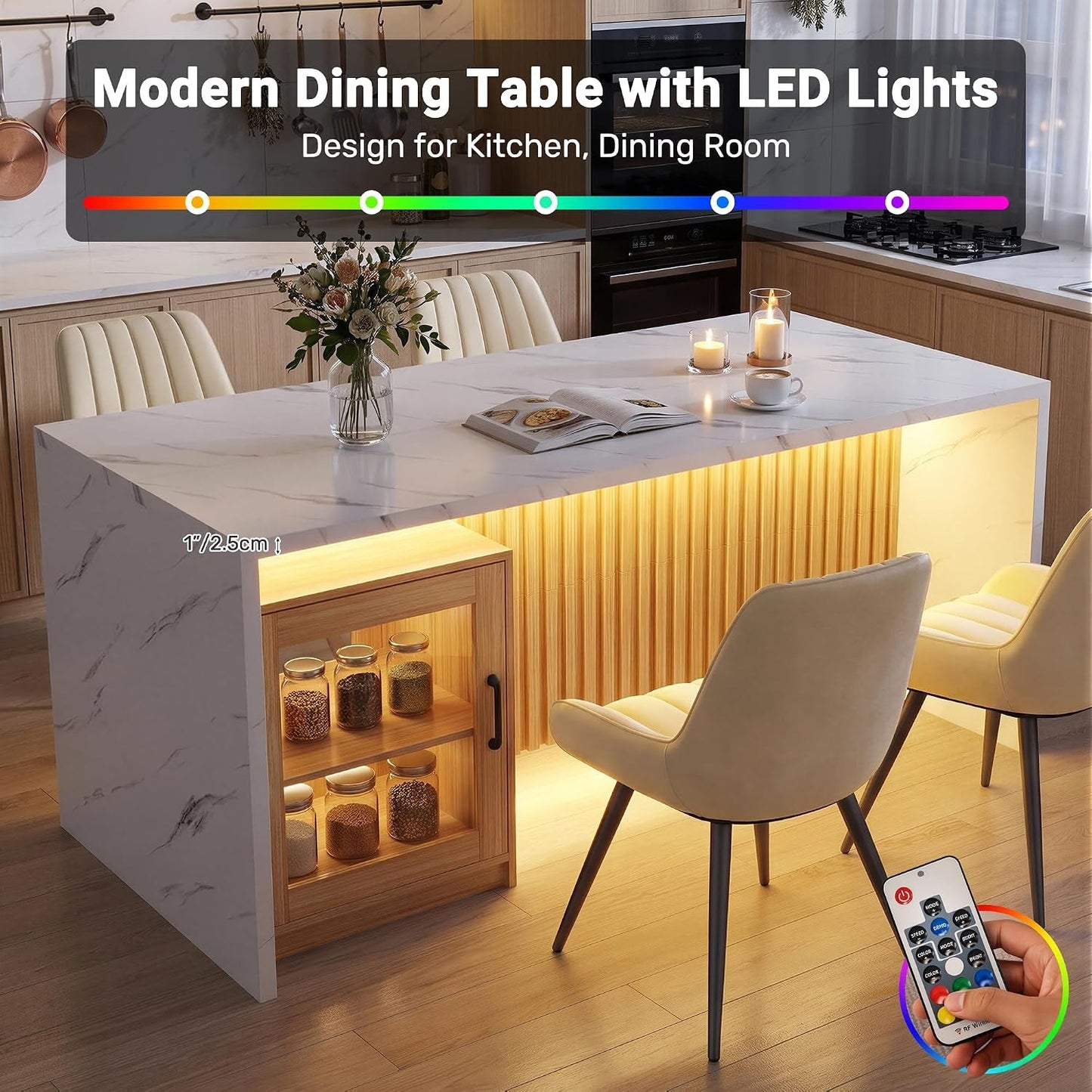 Contemporary 63 Inches Rectangular Dining Table Marble