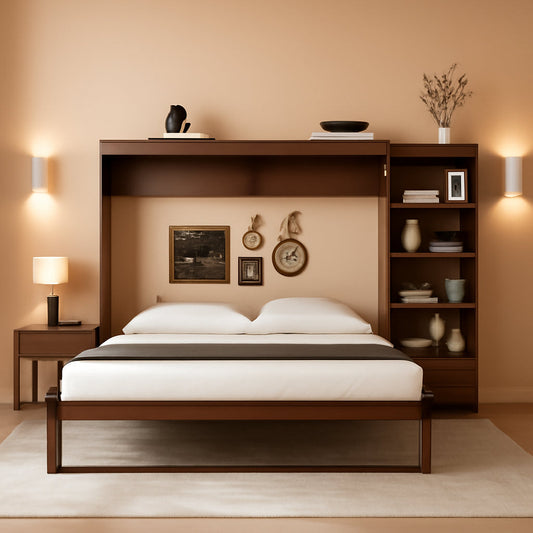 Queen Horizontal Murphy Bed With Desk Walnut Finish-0