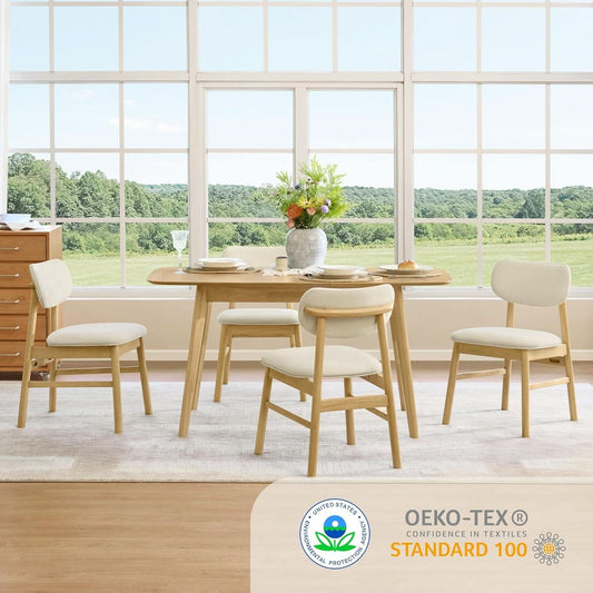 Cream Upholstered Dining Chairs Midcentury Oak Frame