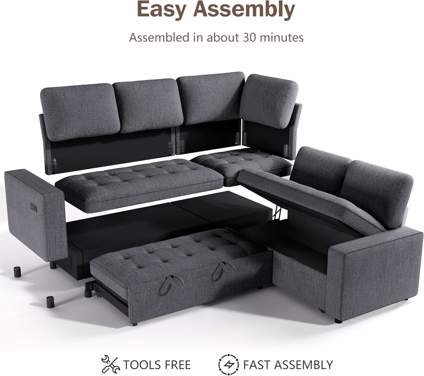 85 Inch Ultrasoft Chenille L Shaped Sleeper Couch Sofa