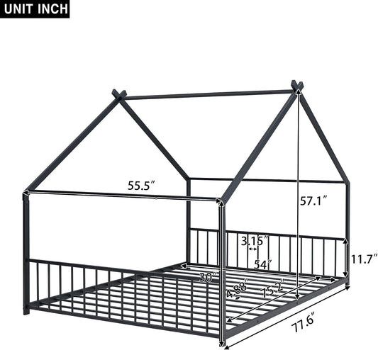 Montessori Oversized Floor Bed With Roof Playhouse