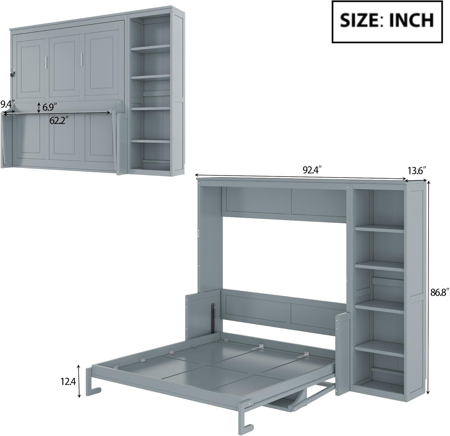 Gray Queen Murphy Desk With Industrial Storage Shelving-1