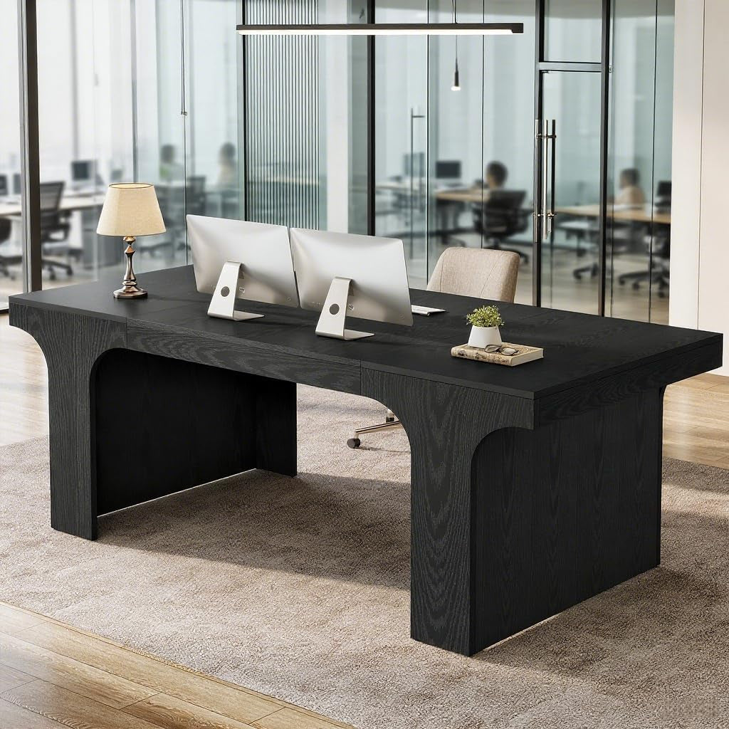 70 Inch Black Contoured Executive Desk Home Office Pro-4