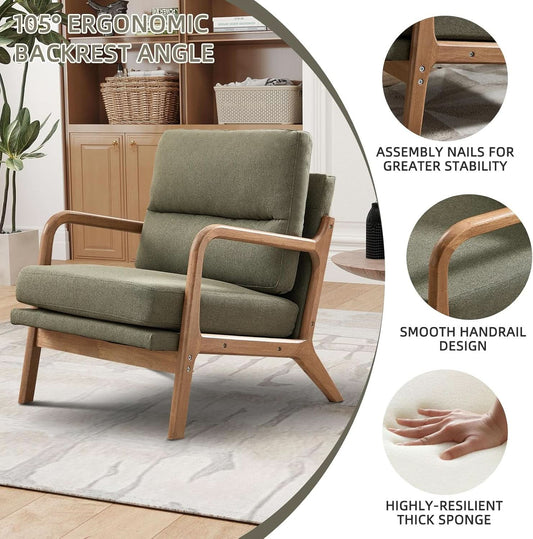 Mid Century Emerald Linen Upholstered Accent Chair