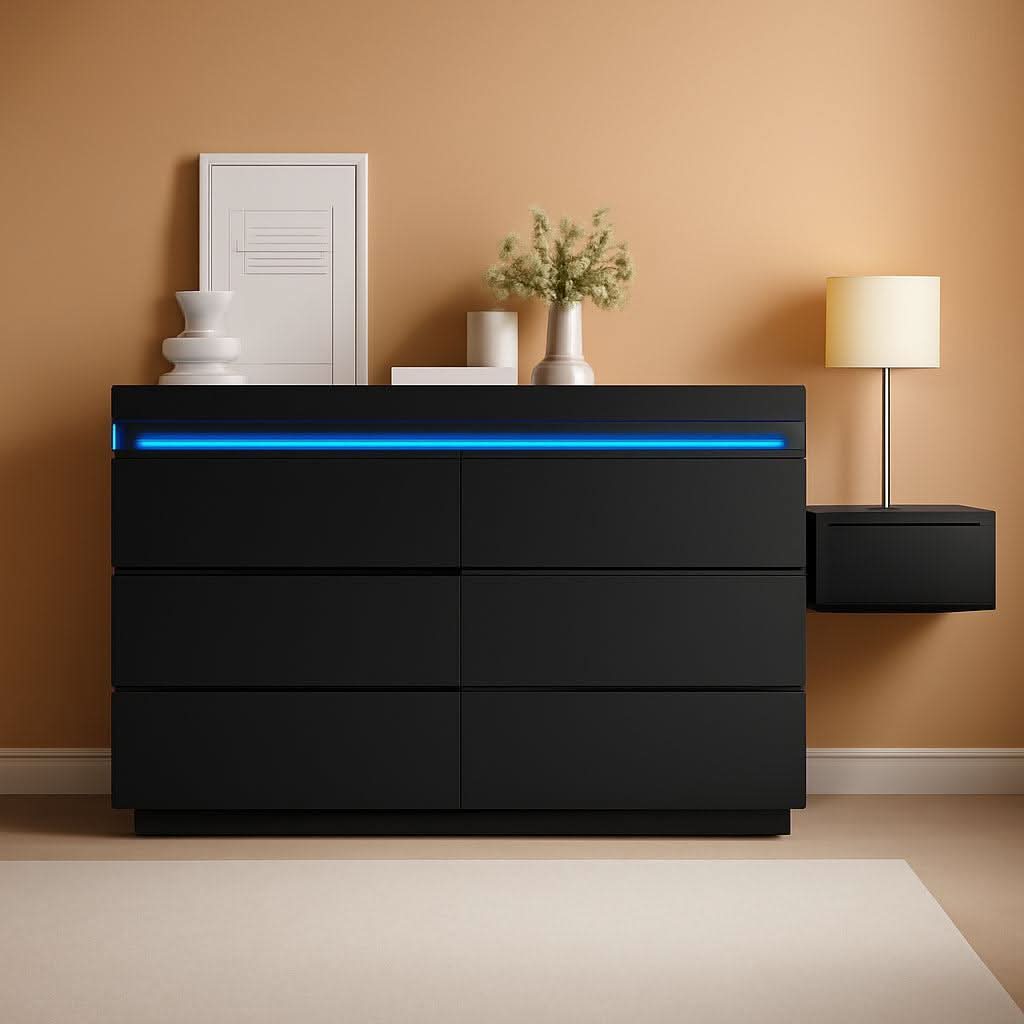 Black Multifunctional Dresser With Sliding Desk LED-0