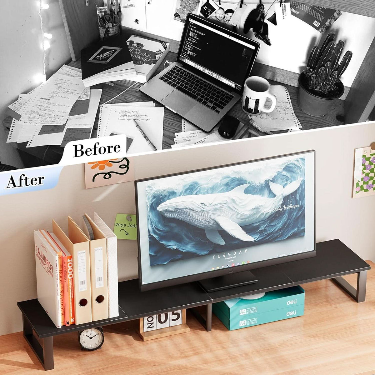 Black 45 Inch TV Riser Stand Cable Management System