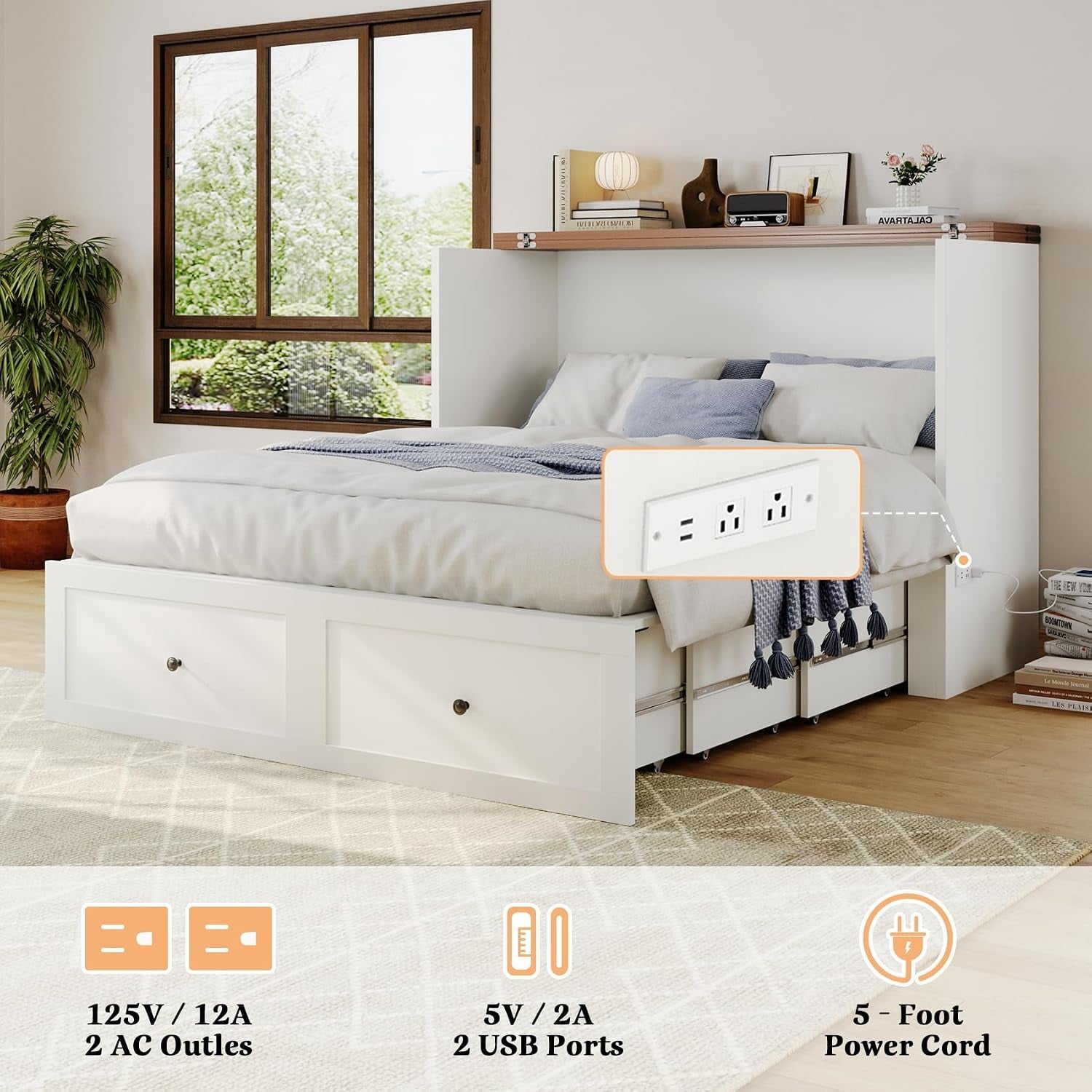 Full Size Murphy Bed Cabinet With ChargingStationPro-3
