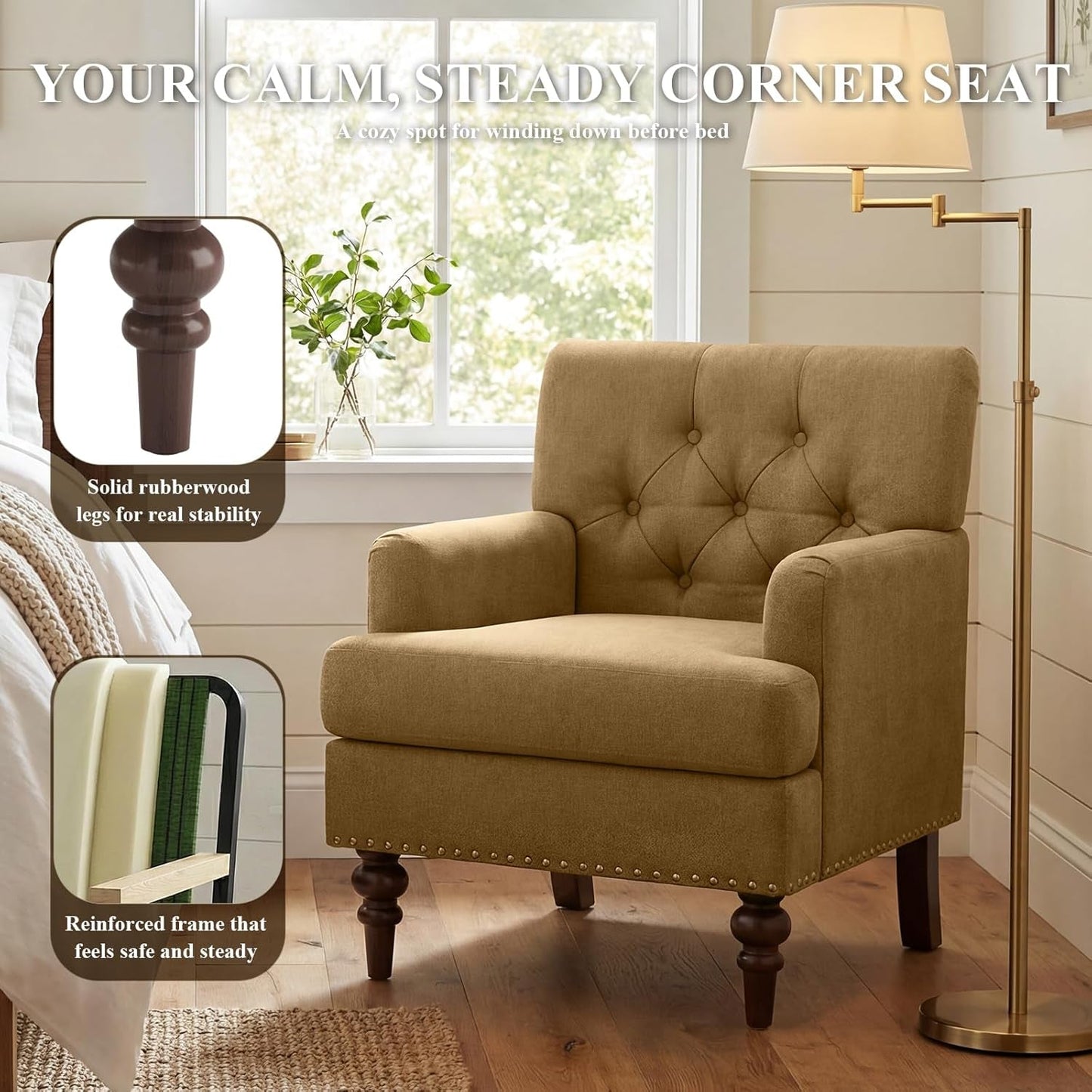 Brown Upholstered Accent Chair With Thick Cushions