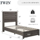 Twin Platform Bed 49in Fluted Headboard Natural Grey