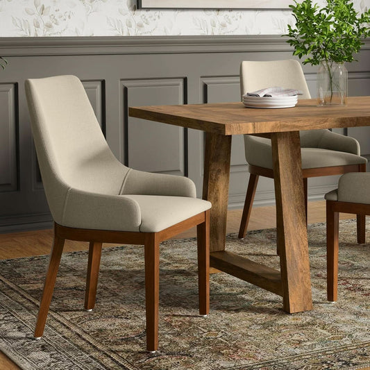 Stephanie Contemporary Dining Chair Set Of 2 In Natural Linen Look Fabric