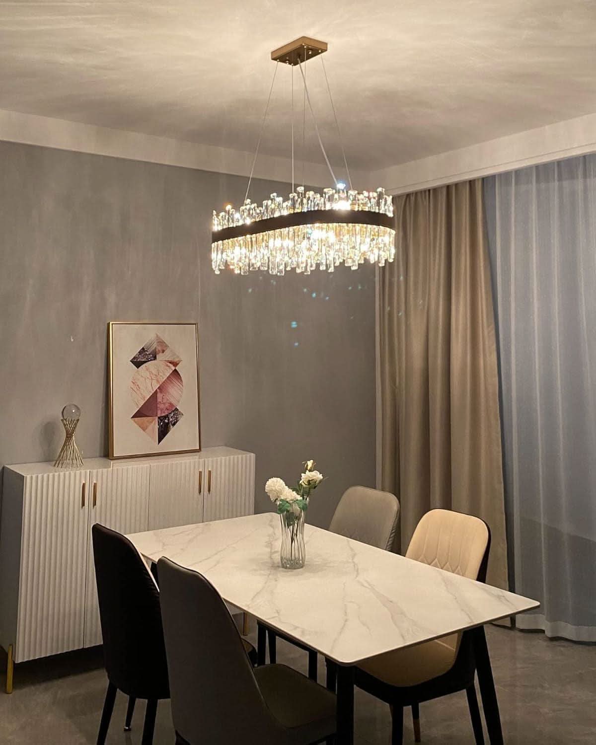 Crystal Chandelier Gold Rectangular Pendant Ceiling Light