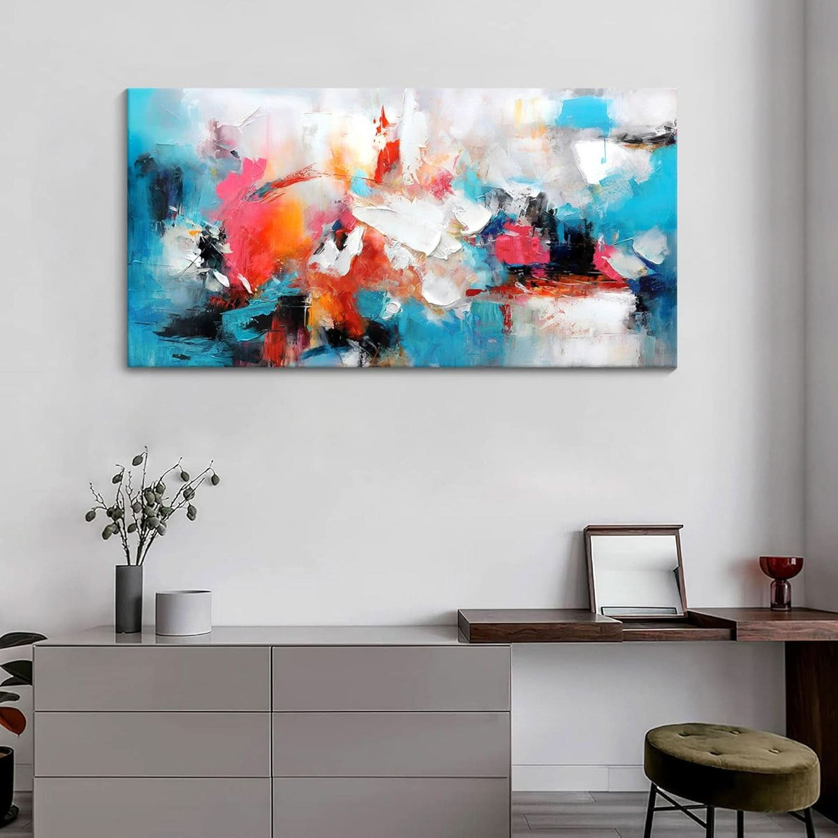 Ultra Premium Exclusive Abstract Canvas Wall Art 24x48 Blue Pink