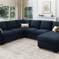 Blue Velvet U Shaped Sleeper Sofa With Pull Out Bed