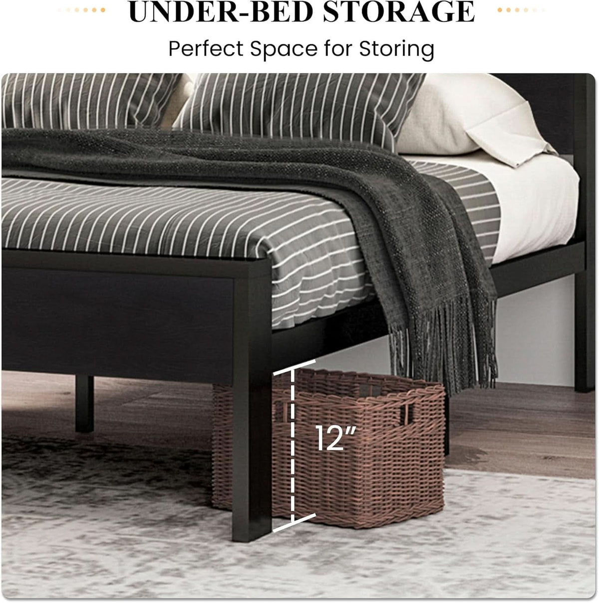 Sturdy Metal Platform Bed Frame With Wooden Headboard 800Lb