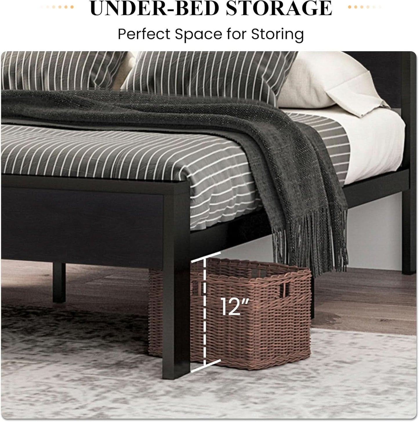 Queen Metal Platform Bed Frame With Storage Black Oak