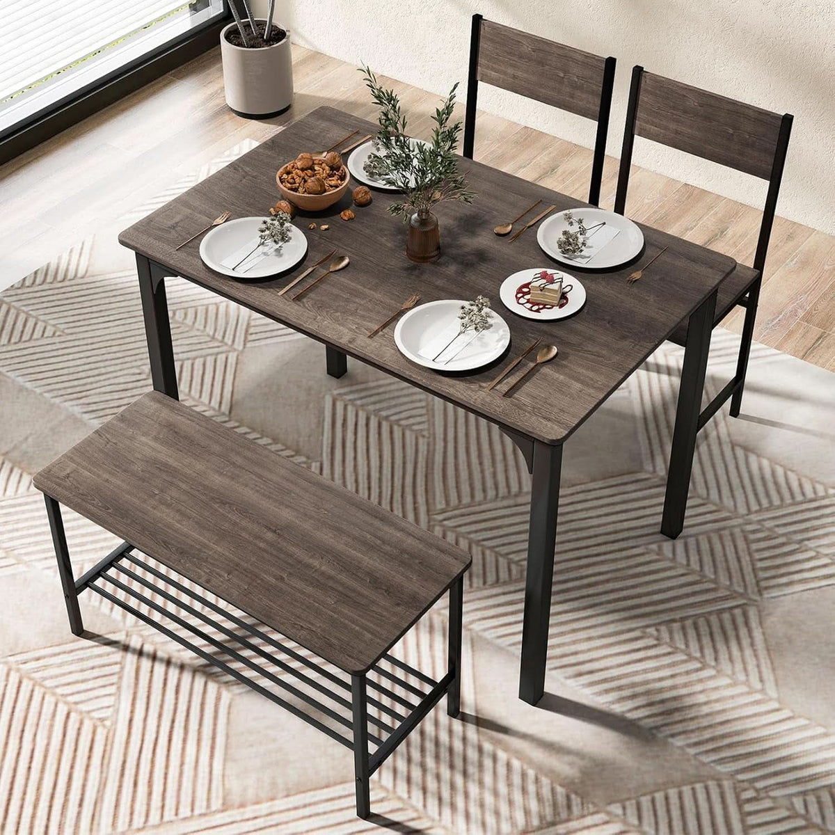 Stainless Steel Space Saving Dining Room Table Set Four