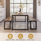 Dining Table Set For 4 With 2 Benches Gray Finish Modern