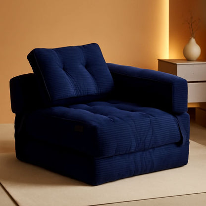 Navy Folding Sofa Bed With Armrests For Living Room