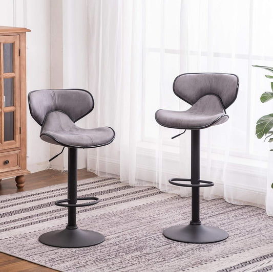 Weathered Gray Upholstery Adjustable Swivel Barstools Set