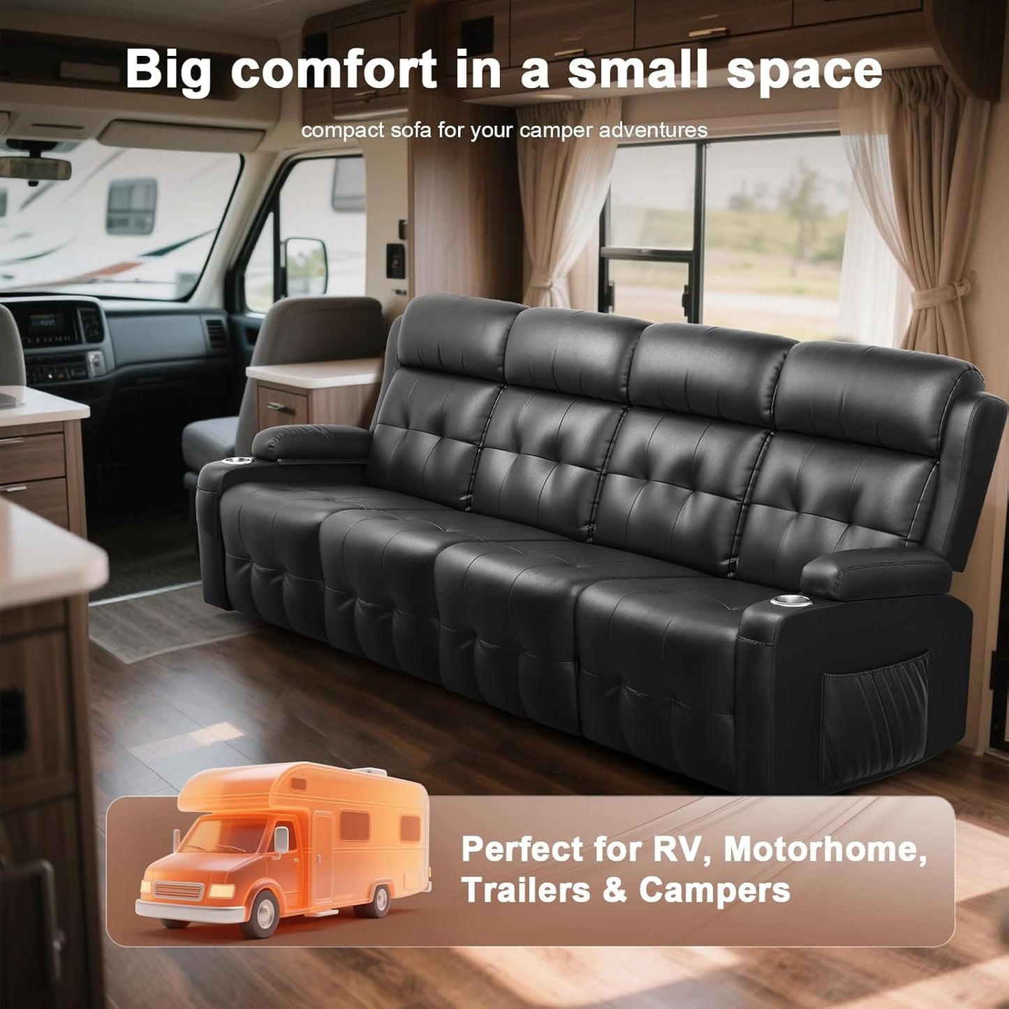 Four Seat Upholstered Sofa Recliner With Cupholders