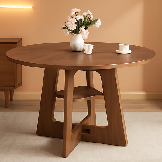 Contemporary Solid Wood 47 Inch Round Dining Table For Six