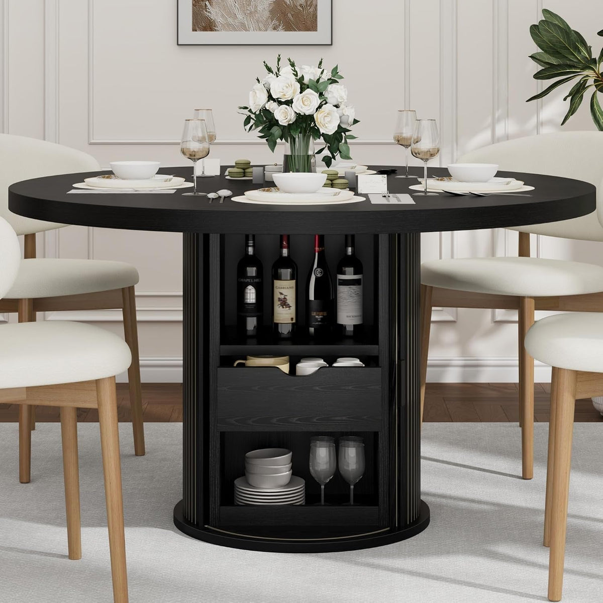 47 Round Farmhouse Dining Table Storage Compartment
