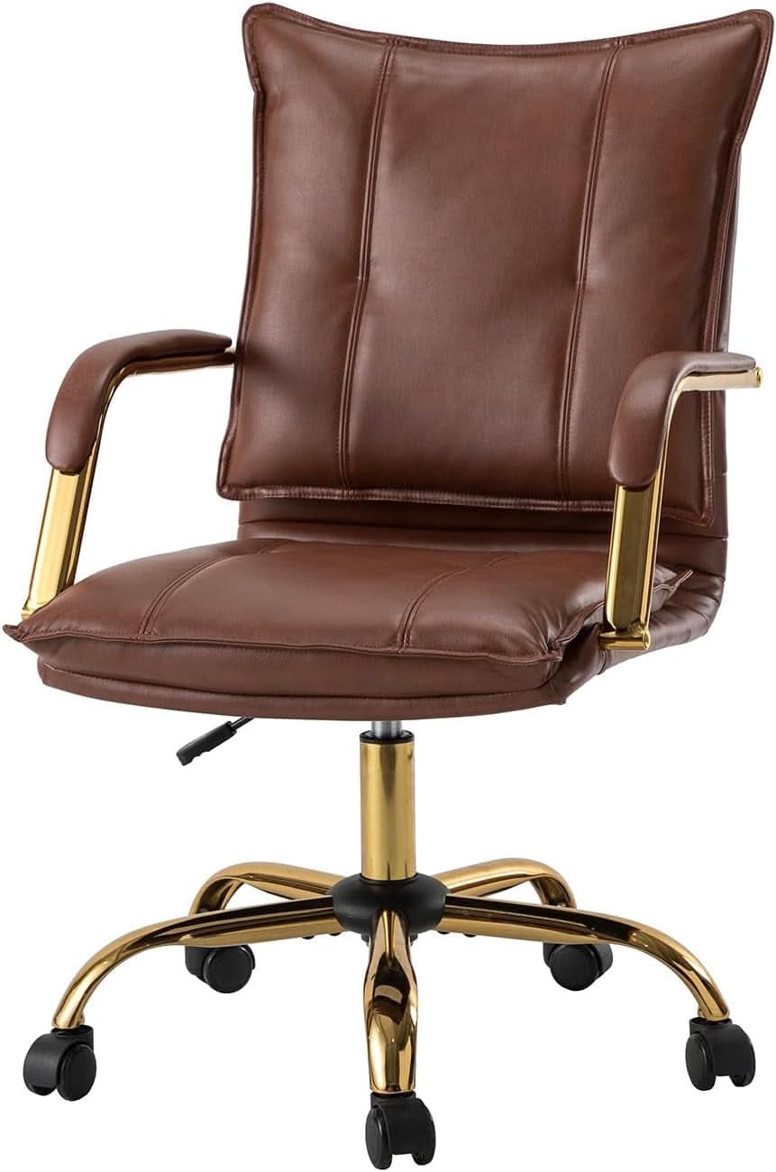 Faux Leather Home Office Desk Chair Adjustable Height Brown