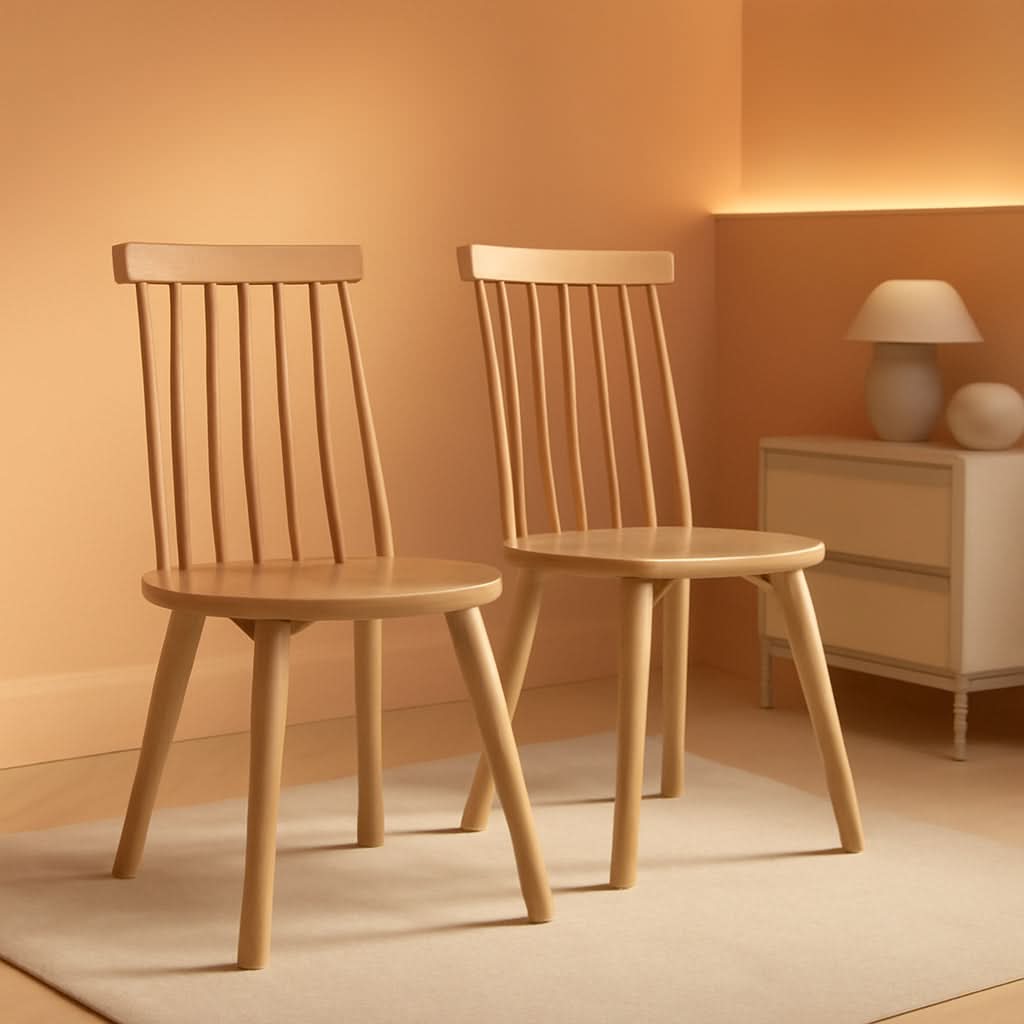 Wood Farmhouse Spindle Dining Chair Natural Finish Set Of 2