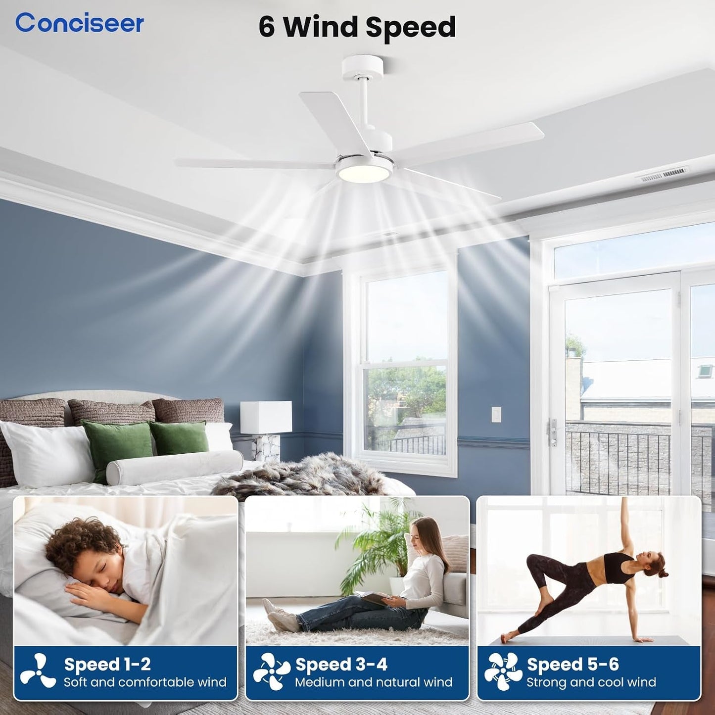 Modern 52-Inch Ceiling Fan Remote White LED