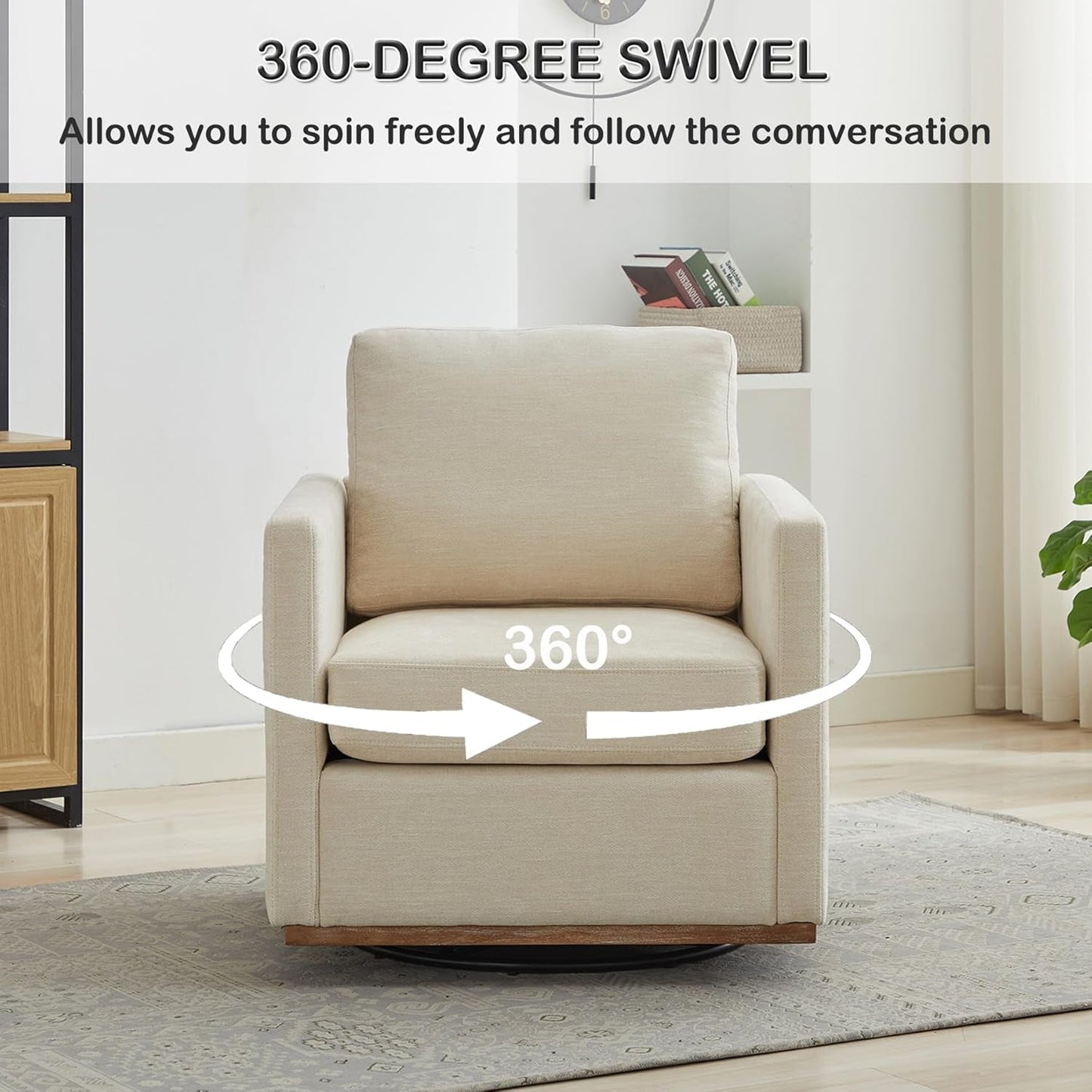 Beige Upholstered Swivel Armchair 360 Degree Chair