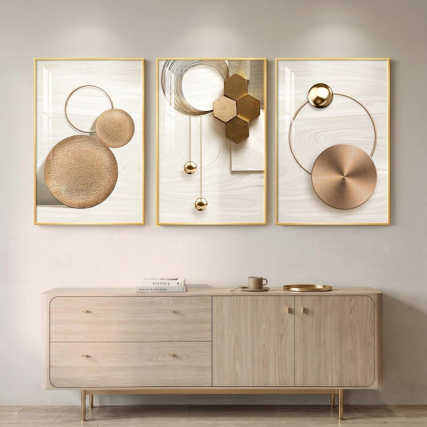 Gold Framed Modern Wall Art Three Panel Display 24x36