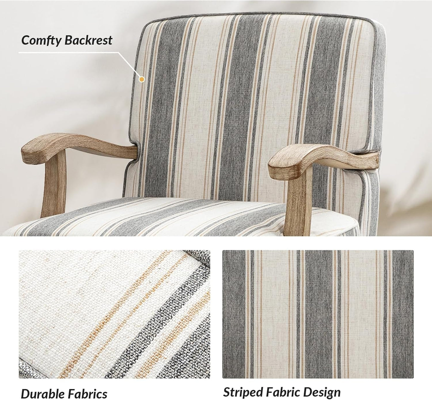 Patterned Upholstered Accent Chair With Wooden Base