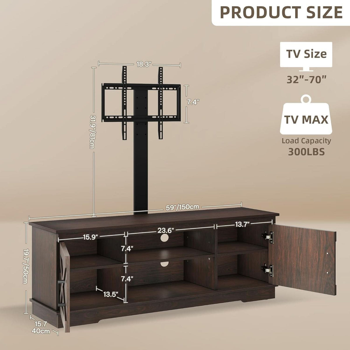 Espresso Farmhouse TV Stand With Adjustable Mounting