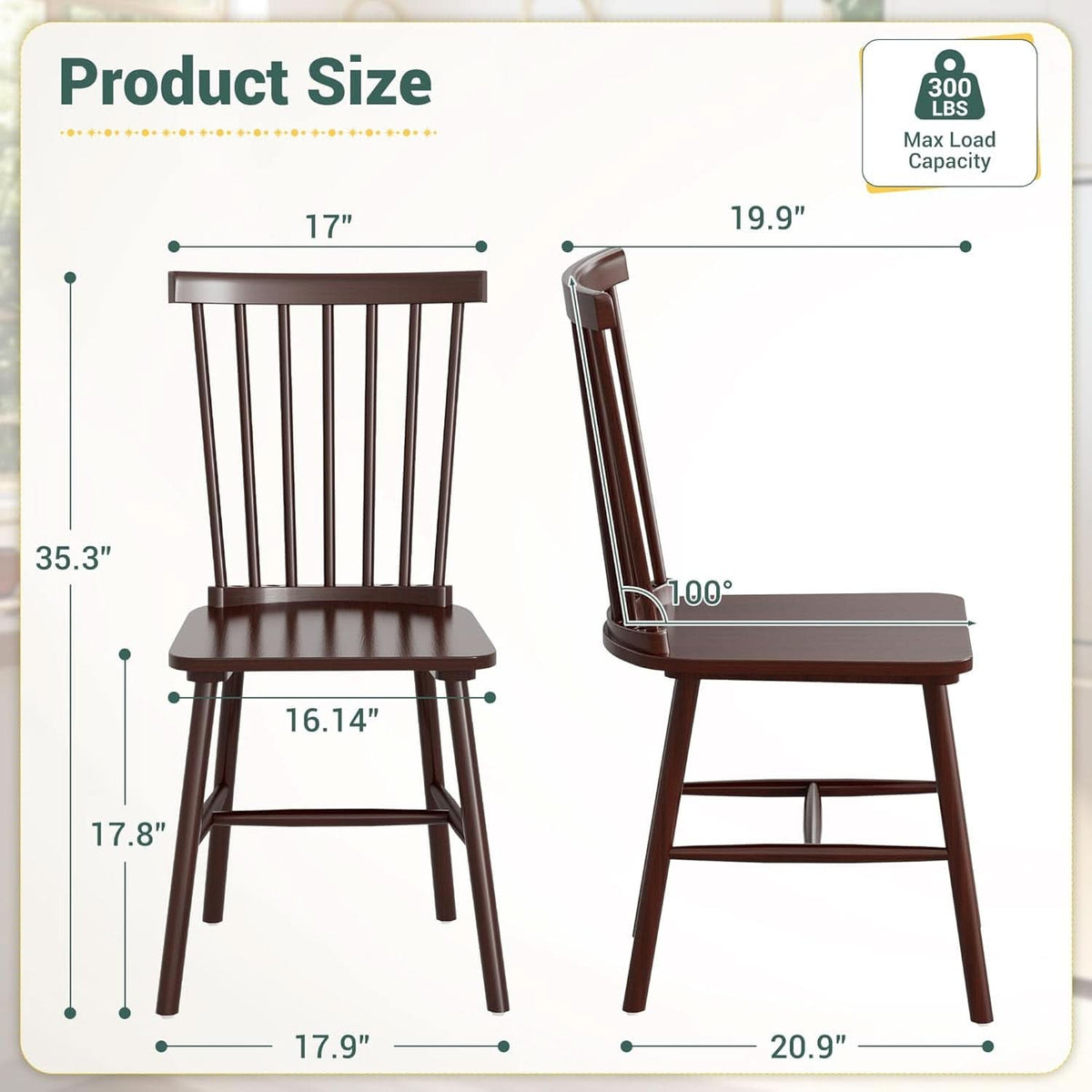 Brown Windsor Spindle Back SolidWood Dining Chairs