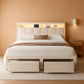 White Velvet Upholstered Platform Bed With Drawers