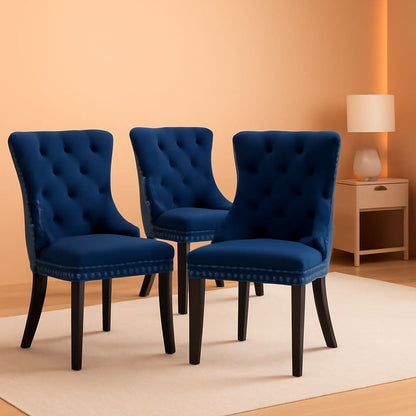 Navy Velvet Wingback Dining Chairs Set Of 4 Modern