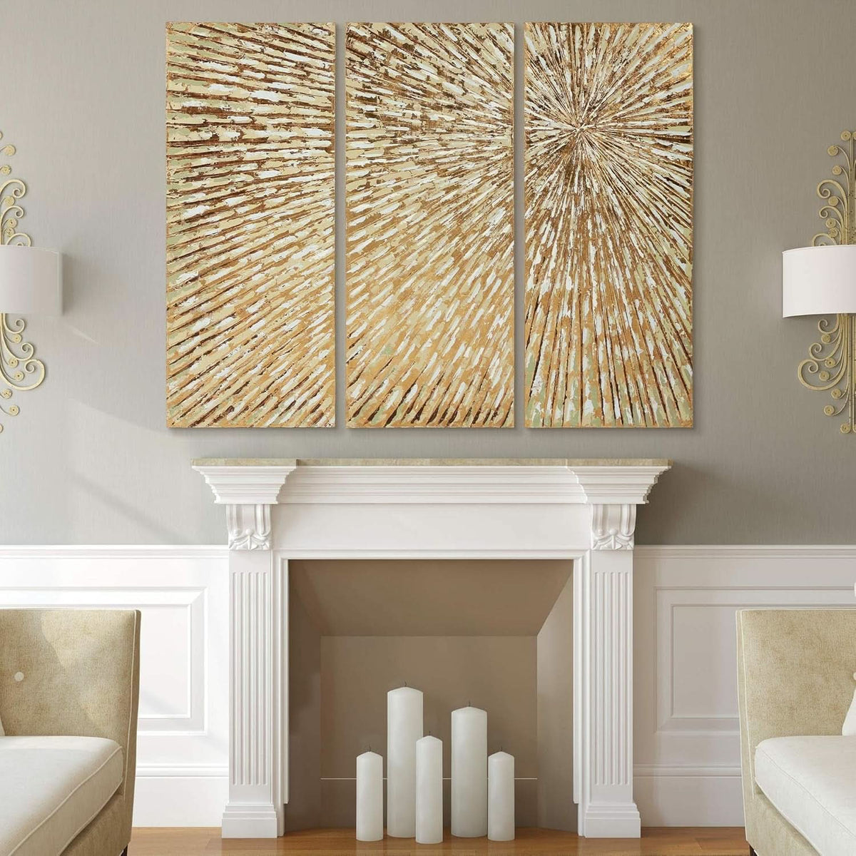 Goldleaf Textured Hand Painted Canvas Art Triptych