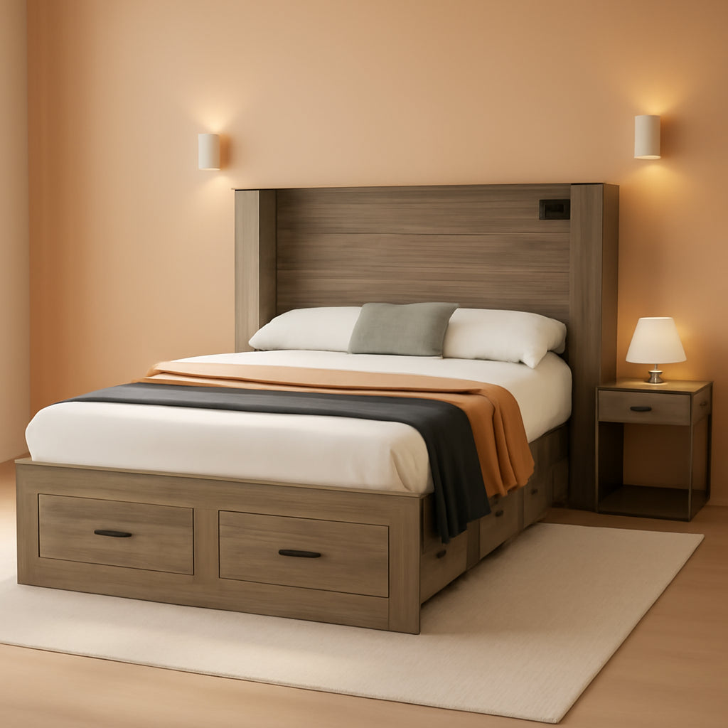 Grey Queen Murphy Cabinet Bed With Generous Storage