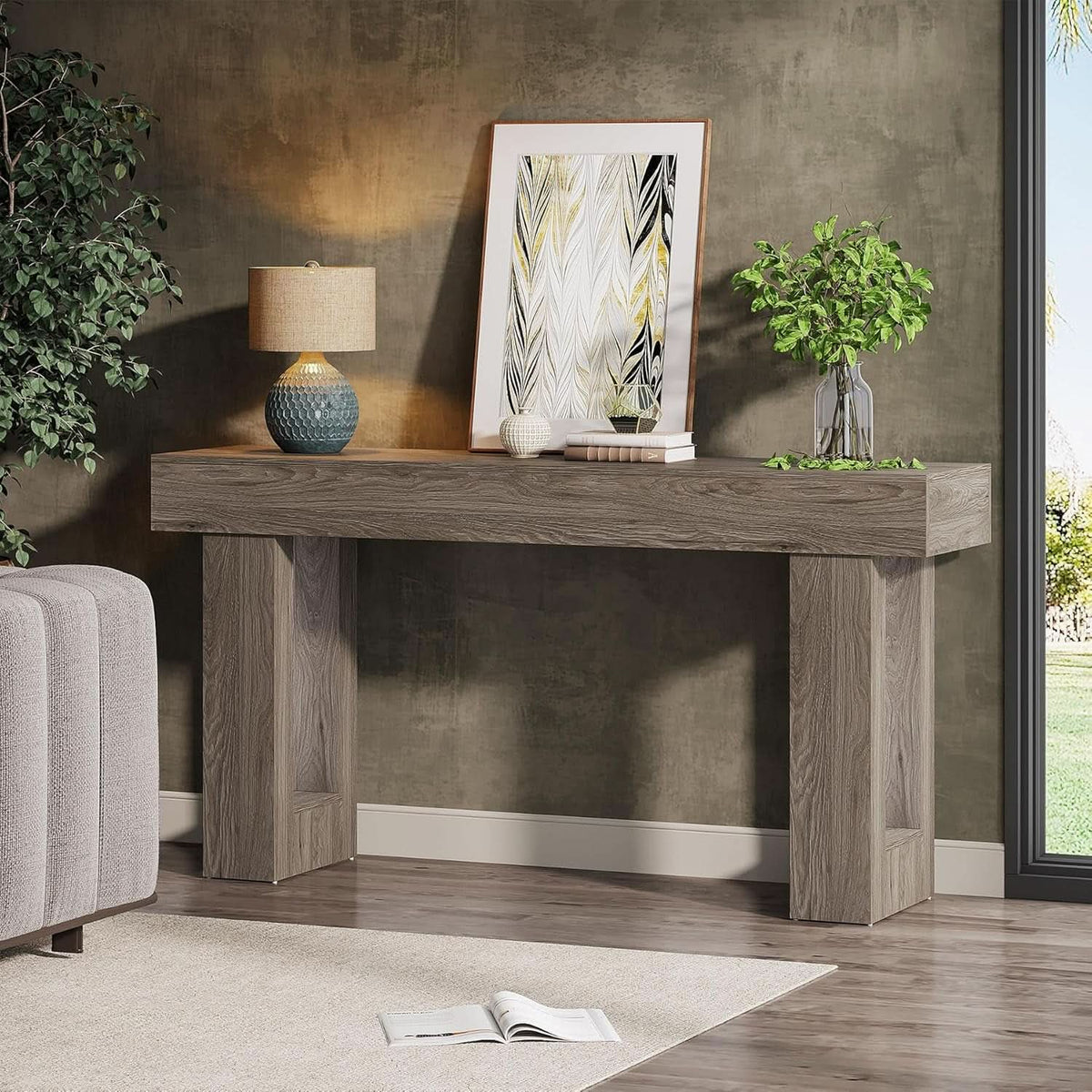 63 Inch Long Console Table Grey Wood Farmhouse Sofa Table