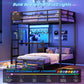 Twin Over Twin Bunk Bed With Desk Integrated LED Lighting