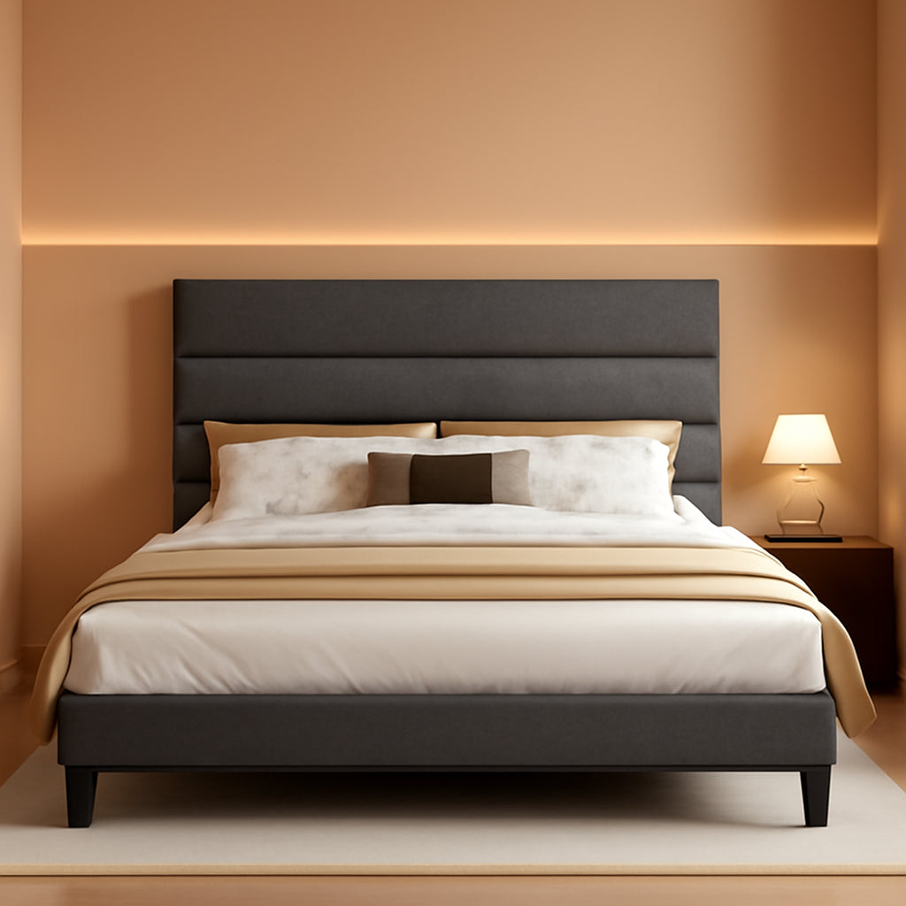 Queen Size Grey Linen Upholstered Platform Bed frame