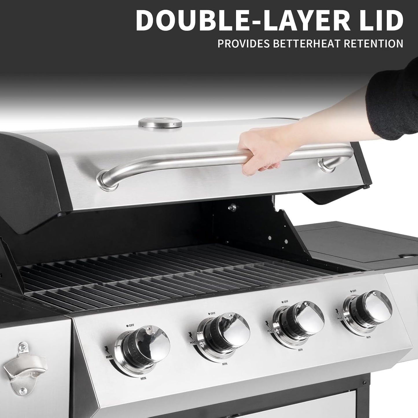 Four Burner Propane Grill With Barbecue Side Burner