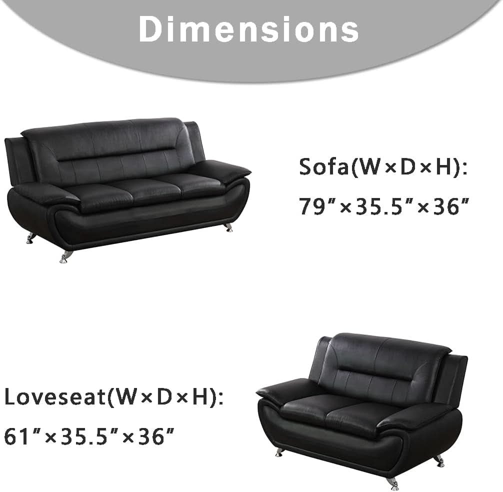 Leather Couches For Living Room Black Sofa And Loveseat Set-4