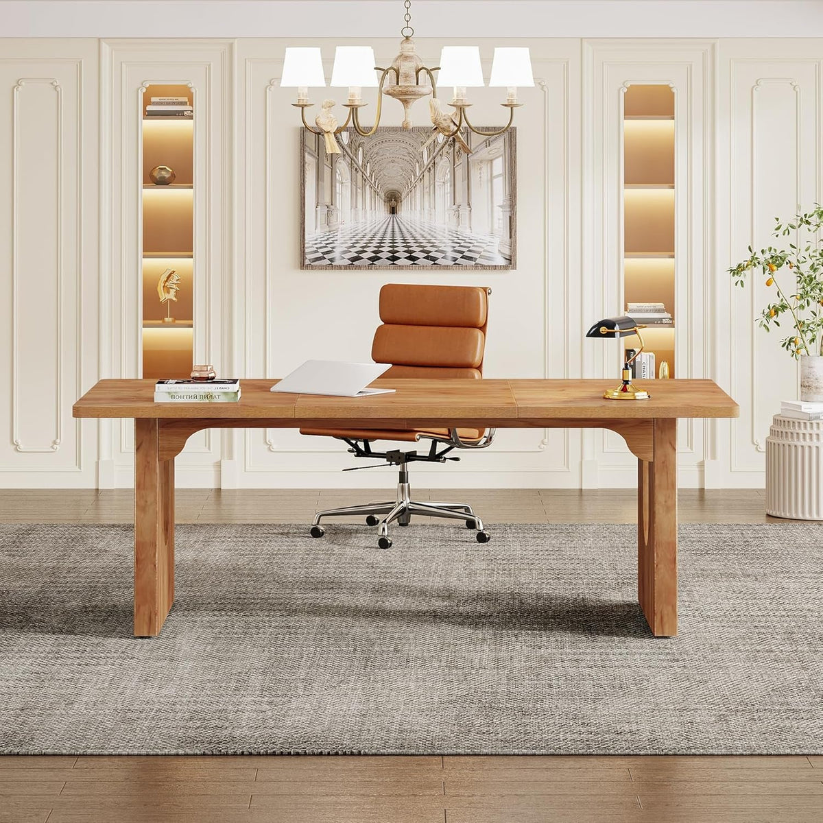 Executive Desk 70.9 Inch Brown Computer Workstation