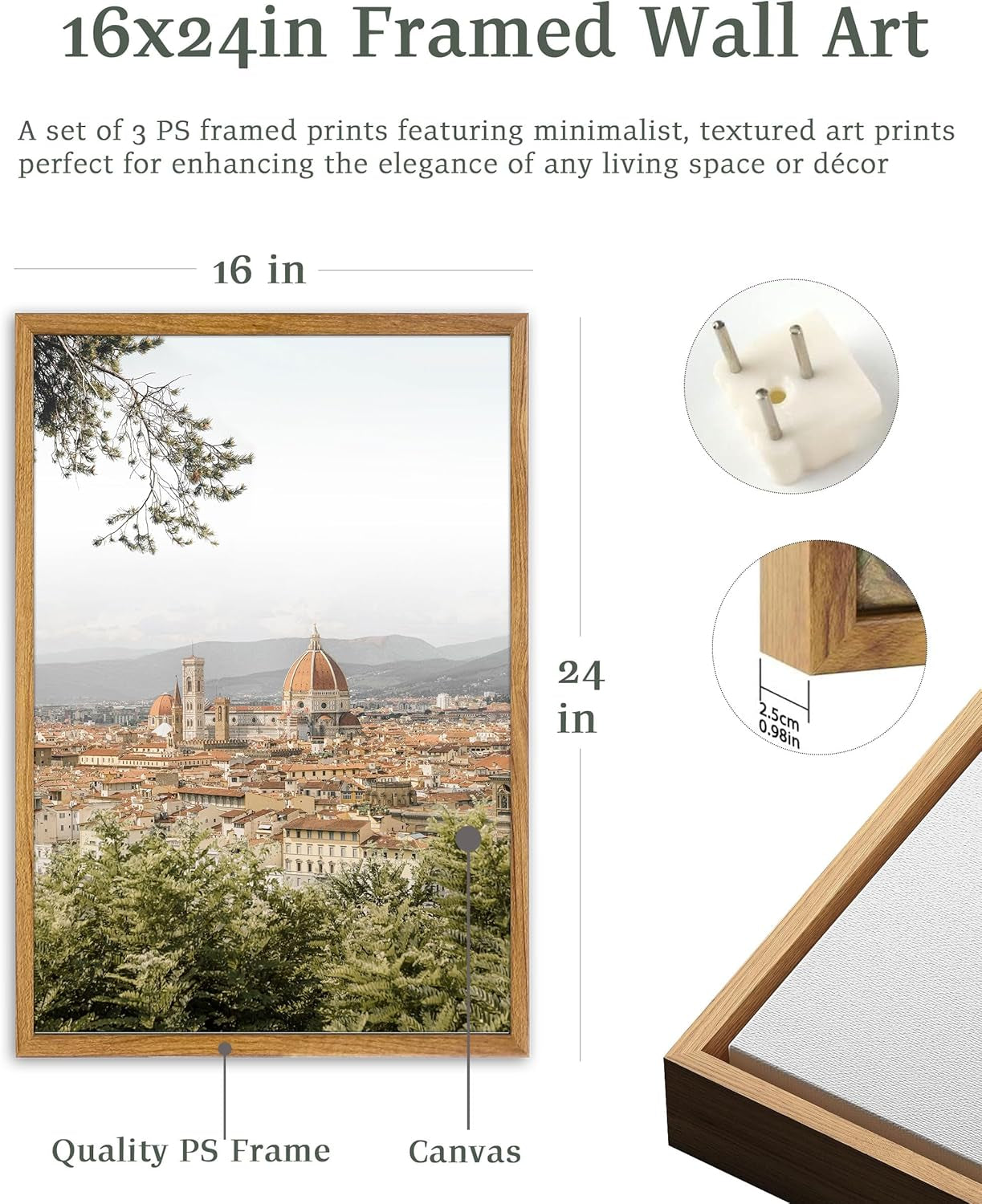 Framed Wall Art 16x24 Florence Tuscan Cityscape Set